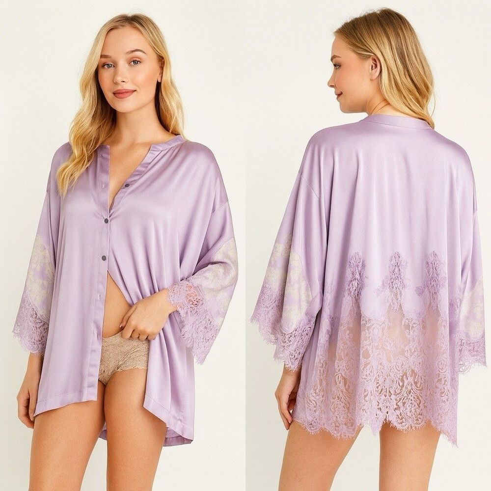 Intimately Free People Purple Lace Button Down Oversized Sleep Shirt